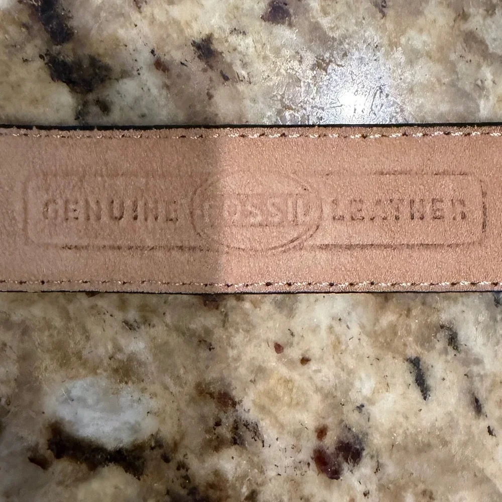 Fossil Vintage Croco‎ Embossed Leather Belt Womens Size S Brown Gold Y2K Cowhide